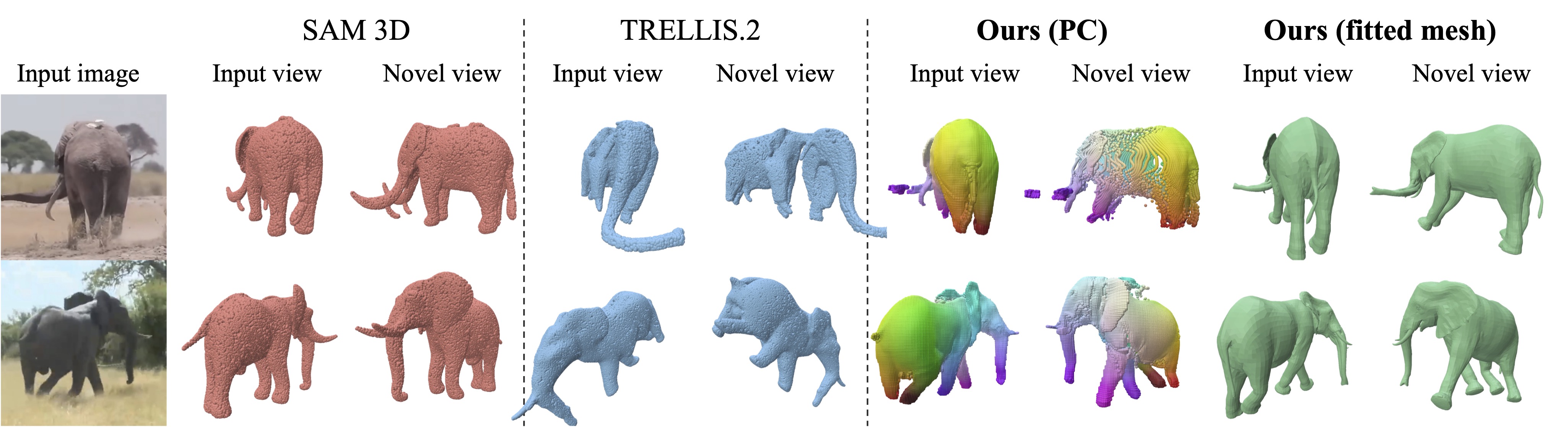 SAM-3D and Trellis on Elephants